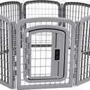 Amazon Basics 8-Panel Octagonal Plastic Dog Playpen, Indoor/Outdoor Pet Fence with Gate, Exercise Pen for Puppies and Small Animals, 28 inches, Grey