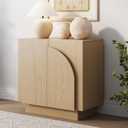 Nathan James Iris Mid-Century Modern Credenza, Light Brown Sideboard Buffet, Living Room Wood Storage Cabinet with Arched Cabinet Doors, White Oak