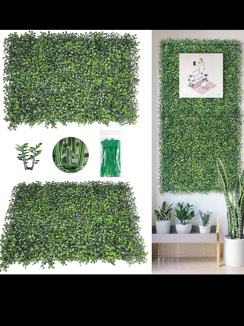 Bybeton Artificial Boxwood Panels,24"x 16" (24pc) 4-Layer Leaves UV-Anti Greenery Grass Wall Backdrop for Indoor Outdoor Privacy Protected and Garden, Balcony,Privacy Fence Screen Decor