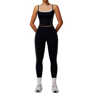 Womens Workout Sets Two Piece Spaghetti Straps Back Tank Top Matching Tummy Control High Waist Leggings Set 2 Piece For Women Gym Yoga Active Wear Outfits Athletic Work Out Clothes Black XL