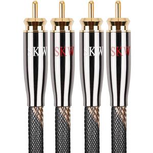 SKW Audiophile Series RCA Cable, 2RCA Male to 2RCA Male Hi-Fi Interconnect Cord, 3.2ft/1M, 7mm Heavy Duty Multiple Shielded Nylon Braided Cord for Turntable, Amplifier & Home Theater (Black)