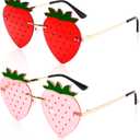 Rimless Strawberry Shape Sunglasses for Women Men Party Halloween Christmas Cosplay Glasses Prom Accessories (Red+pink)