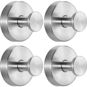 Suction Cup Hooks for Shower No-Drill Bathroom Hooks for Towels, Robes, Loofah Mountable on Bathroom Walls, Kitchen, Glass, Mirrors, Tile and Smooth,Non-Porous Surfaces (4, Brushed Nickel)