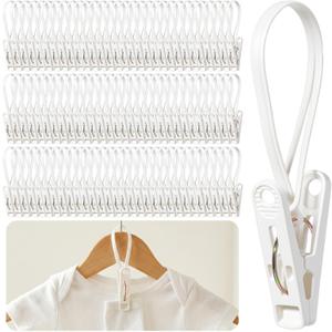 105 Pcs Multi-Purpose Laundry Hooks Hanging Clips Bulk with Plastic Rope Hanger Clips for Baby Clothes Closet Organizer for Pants Hat Sock Boot Bra Towel Bathroom Wardrobe Kitchen, White