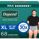 Depend Fresh Protection Adult Diapers, Incontinence Underwear for Men, Disposable, Maximum, Extra-Large, Grey, 68 Count (2 Packs of 34) 68 Count, Size: XL 44-54 in