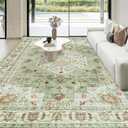 Washable Boho Area Rug 8'×10' Green Brown Large Living Room Rug Non-Slip Indoor Decor Soft Oriental Vintage Bedroom Carpet Dining Room Nursery Home Office