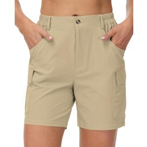 Cakulo Womens 6" Hiking Cargo Bermuda Shorts Quick Dry Golf Work Walking Summer Lightweight Shorts Pockets, Khaki, XL