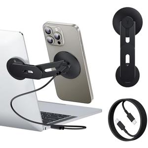 MAGDIGITEH Laptop Phone Holder, Magnetic Phone Stand 15W Fast Wireless Charger for MagSafe for iPhone 16/15/14/13/12 & All Phones for Tesla (Black)