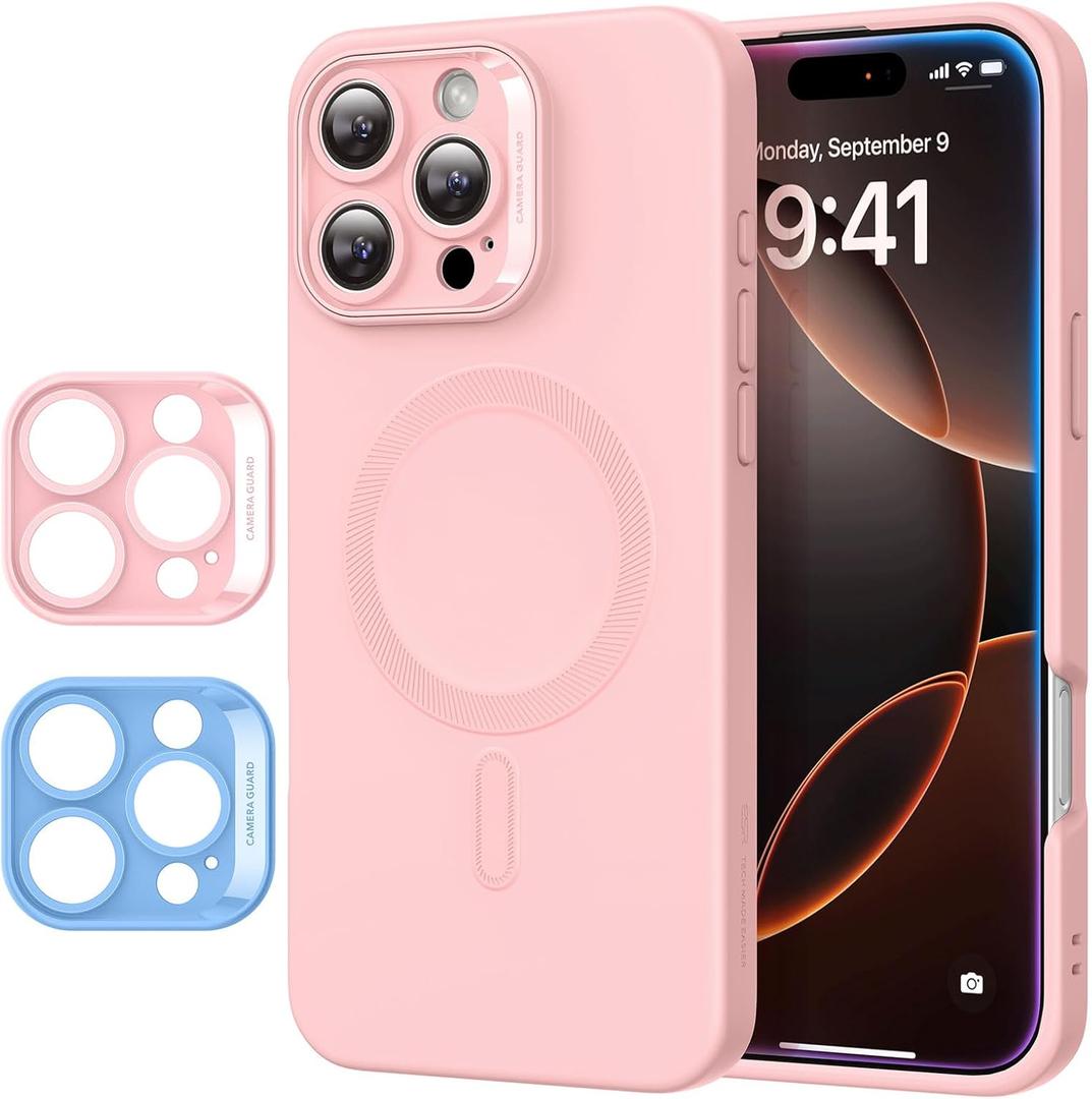 ESR for iPhone16 Pro Case with MagSafe, Supports Magnetic Charging, Smooth & Slim Silicone Case, Shockproof, Full Screen and Camera Protection, Soft Microfiber Lining,Pink