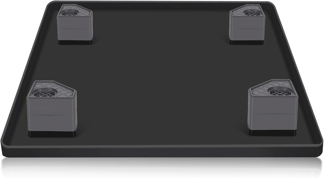 Mini Fridge Mat 23.6x23.6 Inch - Silicone Refrigerator Drip Tray 4 Antivibration Stabilizer Support Feet Under Fridge Floor Protector for Small Freezer/Washer (Black) (Gray)