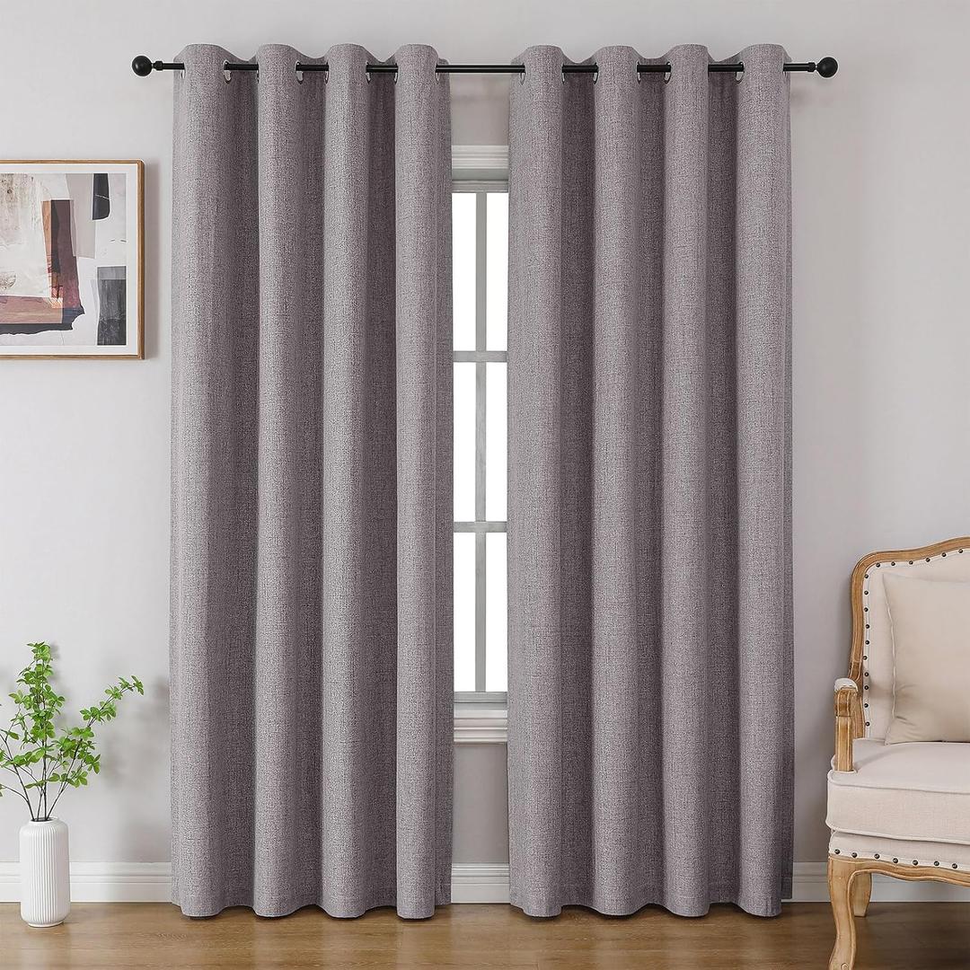 CUCRAF 100% Blackout Curtains 96 inches Length 2 Panels Set, Room Darkening Linen Textured Curtain Grommet for Bedroom Living Room, Light Blocking Thermal Insulated Drapes (52 x 96 Inch,Light Grey)
