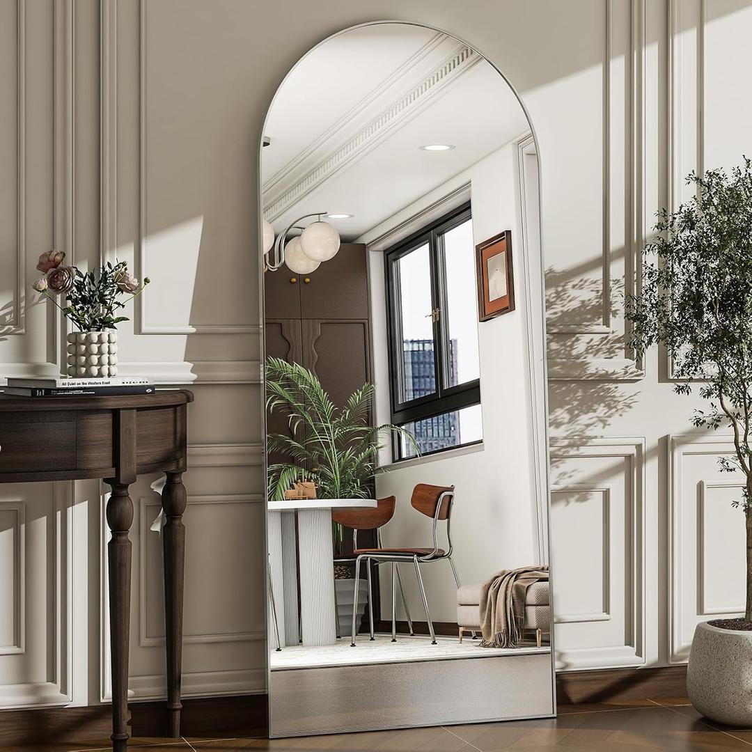 57" x 20" Arched Full Length Mirror - Wall Mounted/Floor Mirror Aluminum Alloy Frame Full Body Mirrors for Bathroom Living Room Bedroom and Entryway,Sliver
