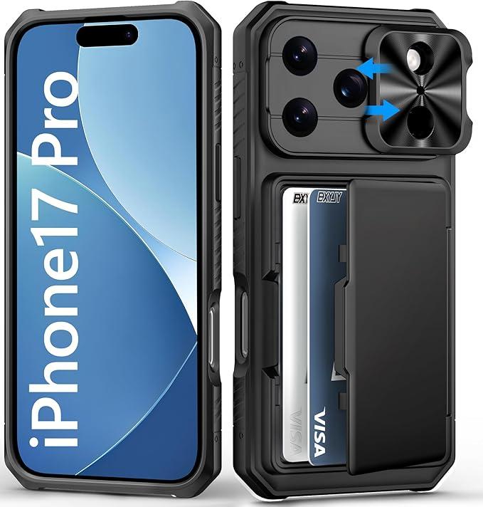 BXYJY for iPhone 17 Pro Case Wallet, Card Holder (45 Cards), Slide Camera Cover, Military Drop Protection, Rugged Heavy Duty Men Women Protective Phone Case for iPhone 17 Pro 6.3" 2025, Black