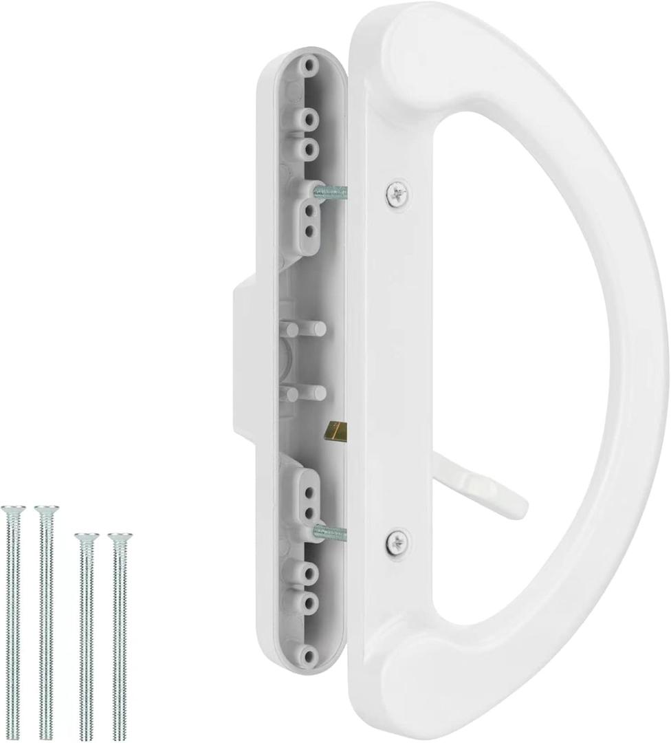 Patio Sliding Glass Door Handle Replacement Set Mortise Style Reversible Design Non-keyed Sliding Patio Door Handles, White Diecast Finish Fits 3-15/16 Screw Hole Spacing