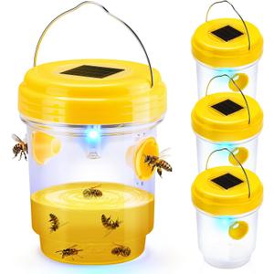 Wasp Traps Outdoor Hanging, Solar Wasp Trap for Hunting Wasps, Bees, Hornets, Insects, Carpenter Bee Traps for Outside, Reusable Wasp Traps, Bee Killer and Wasp Catcher for Outside 4 Pack