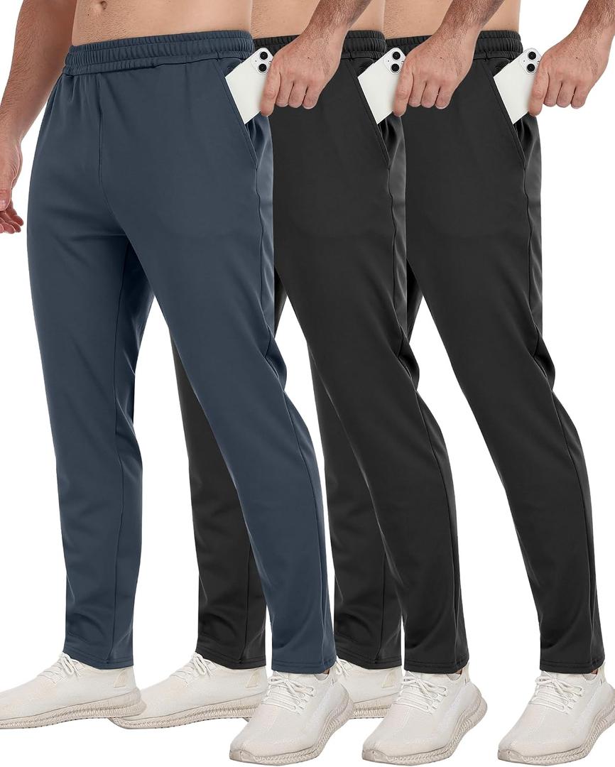 3 Pack Men's Workout Sweatpants with Pockets,Athletic Gym Tapered Joggers Pants for Men Running Pants, Size S