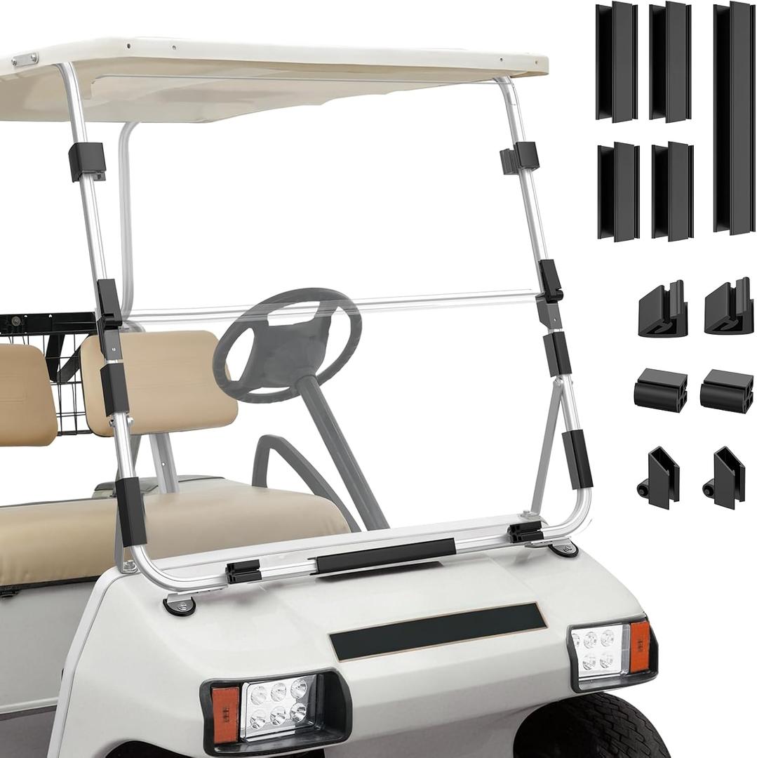 Club Car DS Windshield(Clear), Golf Cart Foldable Windshield Suitable for 1982-2000.5 Club Car DS Golf Carts, Club Car Foldable Clear Windshield Replacement, PC Shield