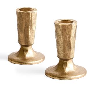 Cast Iron Taper Candle Holder Set of 2, Antique Brass Candlestick Holders Decorative Candle Stand, Tapered Candle Holders Tall Set for Wedding, Holiday, Home Decor, Christmas Decoration (Gold)