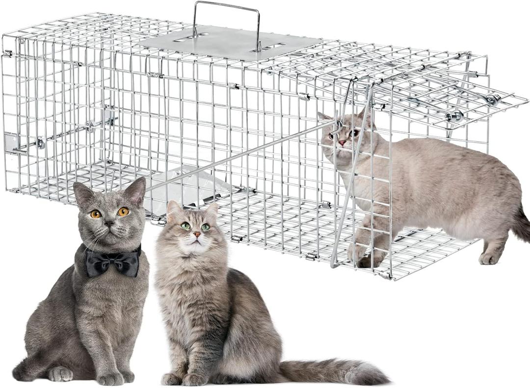 Animal Traps, Live Animal Trap for Cats, Rabbits, Squirrels, cat Trap for Stray Cats, Live Traps for Raccoons, Stainless Steel Foldable with Pedal Triggers (32 x 11 x 12.6 inches)
