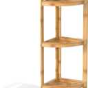 Bamboo Standing Shelf, 3 Tier Corner Shelf Stand, Free-Standing Shelf Units, Triangular Curved Corner Shelf Stand for Space-Saaving Display Ideal for Bathroom/Kitchen/Living Room Storage, 8.9"D x 8.9"W x 30.7"H