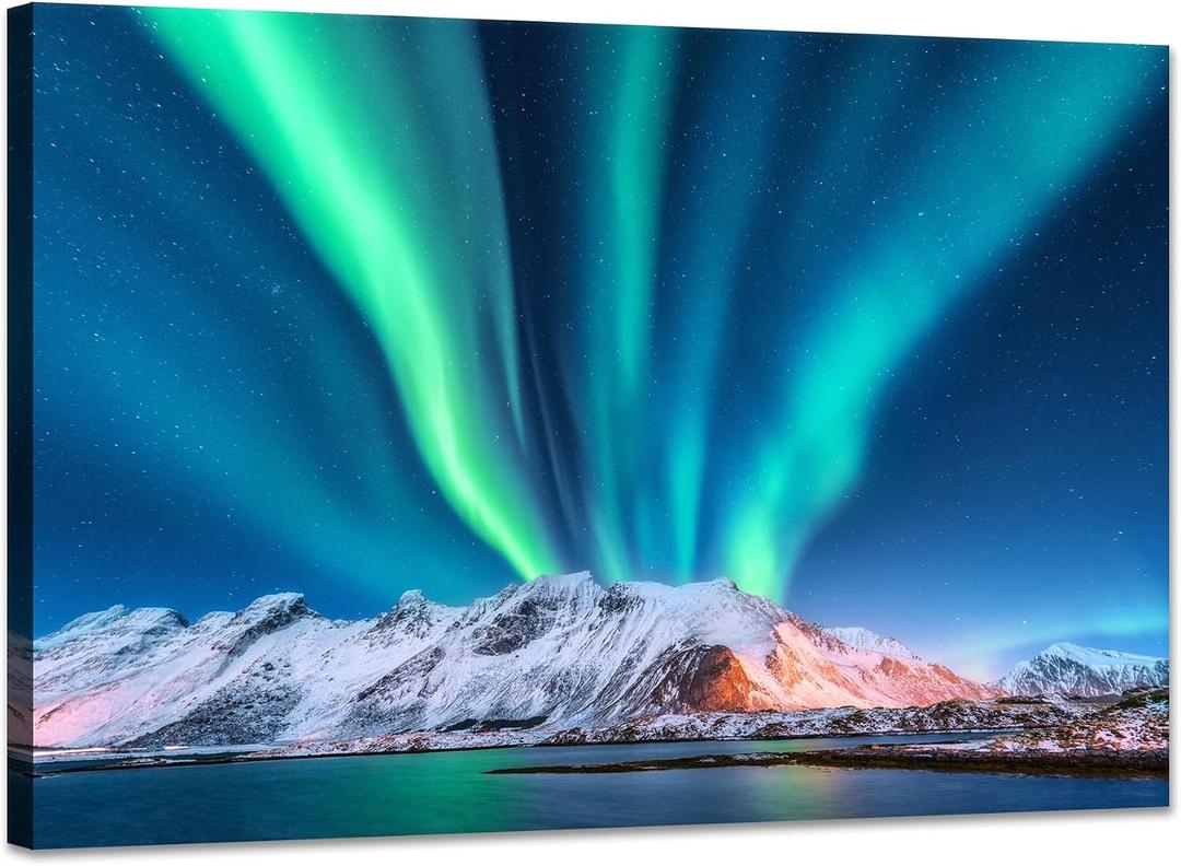 YIOZHAOFH Alaska Wall Art for Living Room Northern Lights Pictures Wall Decor Aurora Borealis Nature Scenery Canvas Print Posters for Home Office 16X24