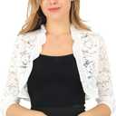 Allegra K Women's Elegant Lace Cardigan Ruffle Collar Crop 3/4 Sleeve Sheer Bolero Floral Lace Shrug Top (White, S)