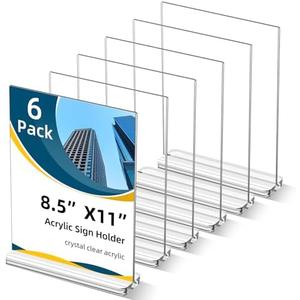 PPH-Sisy Acrylic Sign Holder 8.5 x 11 Clear Sign Display T Shape Table Paper Stands for Home Wedding Office School Restaurant (Pack of 6)