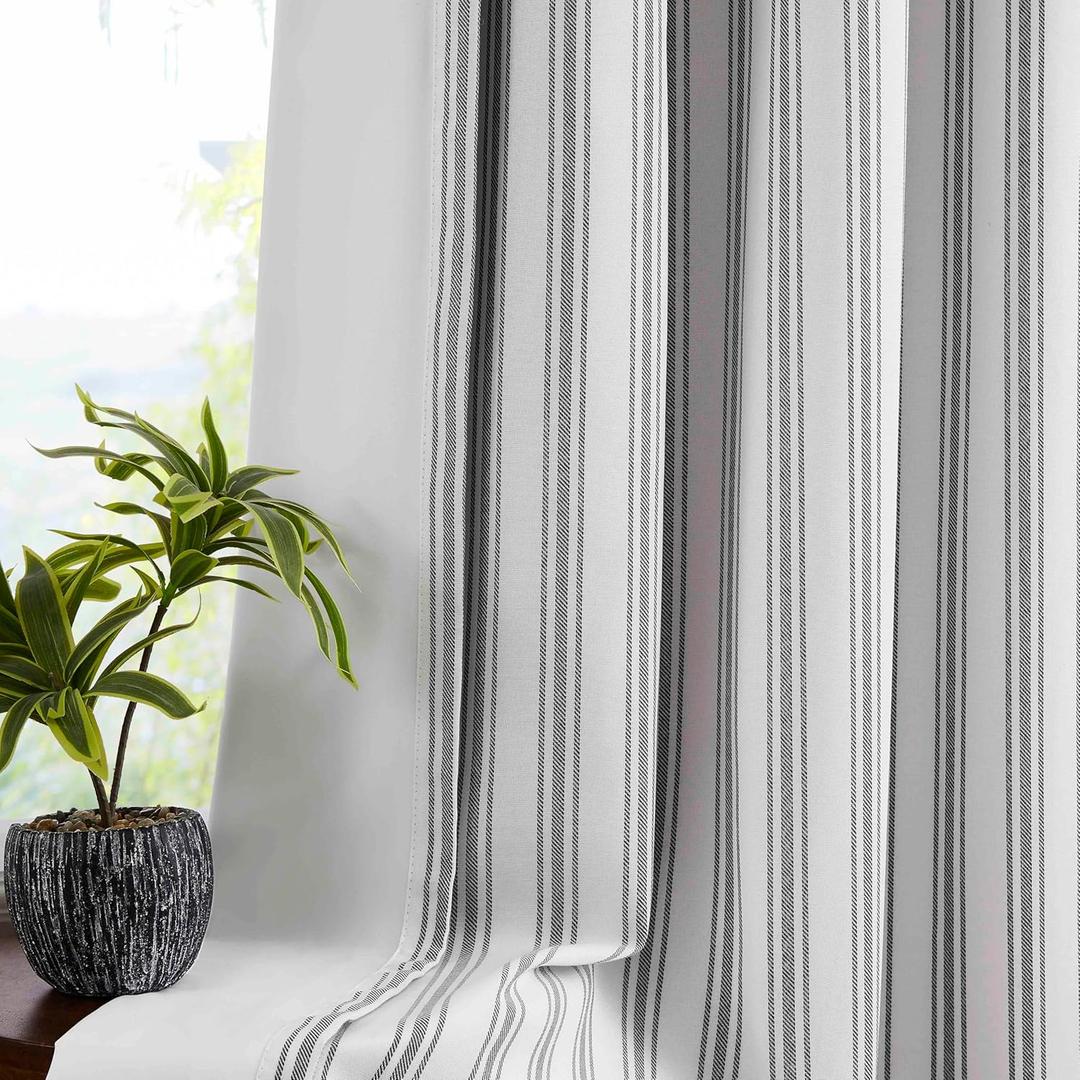 ZJDECOR Blue Striped Full Blackout Window Curtain Panels with White Light Blocking Liner,72 Inch Cotton Blended Cozy Bedroom Living Drapes,Modern Window Treatment,Rod Pocket Back Tabs,55" Wx72 Lx2