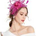 Fascinator Hats for Women Feather Flower Hair Clip Brooch Wedding Tea Party Hat Derby Race Headwear (Pink)