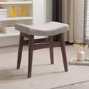 Vanity Stool, Saddle Cushion Foot Stool, Modern Vanity Bench Ottoman with Solid Wood Legs and Upholstered Seat for Entryway, Bedroom,Walnut Color Leg - Linen Colour Fabric Cushion