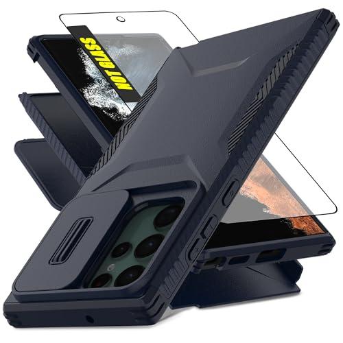 AWZHYDT for Galaxy S22 Ultra Case with 1 HD Screen Protector & Slide Camera Cover [Military-Grade] Phone Case Heavy Duty Rugged Shockproof Protective Cover for Samsung Galaxy S22 Ultra(Blue)