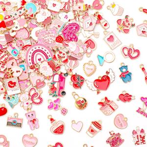 MARFOREVER 120PCS Valentines Charms for Jewelry Making, Assorted Gold Heart Enamel Charm Valentine's Day Love Charms Pendants for DIY Bracelet Necklace Earrings Making Supplies