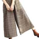 Womens Spring Fall Fashion Retro Loose Plaid Wool Blend Wide Leg Cropped Pants Culottes 3XL