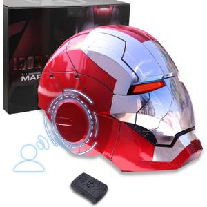 Javis Cool Mark 5 Helmet Silver Voice Control/Sensing/Remote Control Open/Close with Sounds & LED Eyes Light Up Super Hero 1:1 Model Cosplay Prop for Halloween Christmas and Birthday.