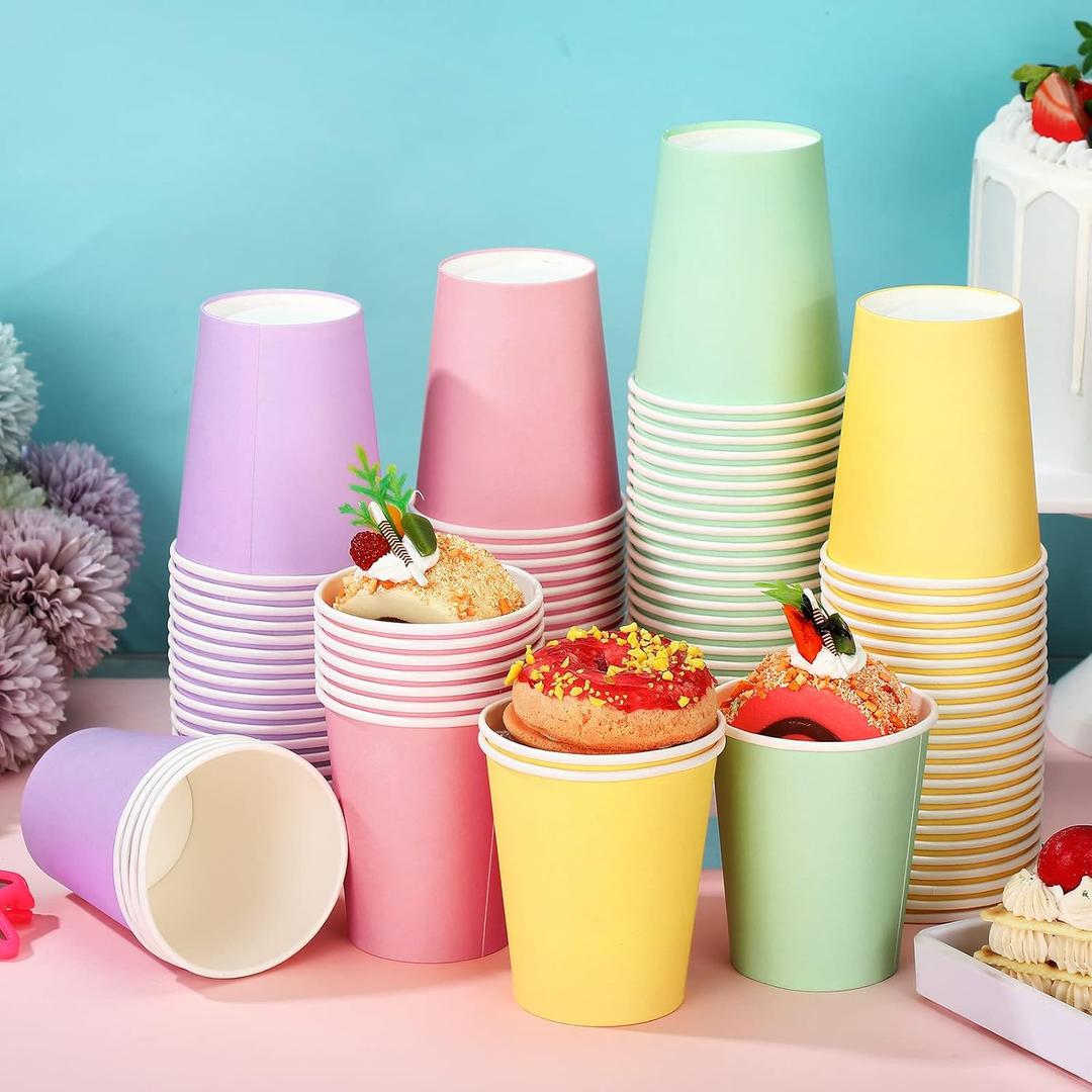 Funtery 100 Pcs Pastel Paper Cups 9oz Colored Cup Hot Cocoa Pastel Cup Family Party Supplies Disposable Bottle for Hot Cold Drinks Coffee Birthday Easter Holidays(Muticolor,9 oz)