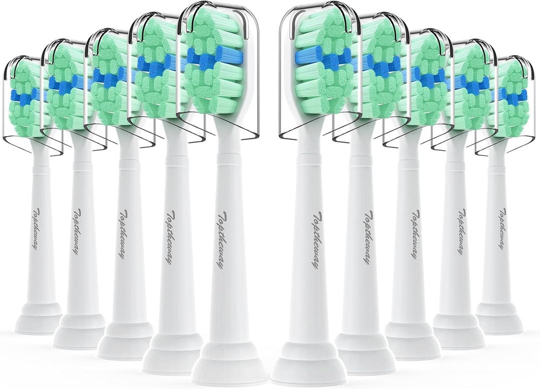 Toptheway Toothbrush Replacement Heads Compatible with Philips Sonicare C1 C2, Plaque Control Electric Toothbrush Head for ProtectiveClean 4100 5100 5300, 10 Pack (White)