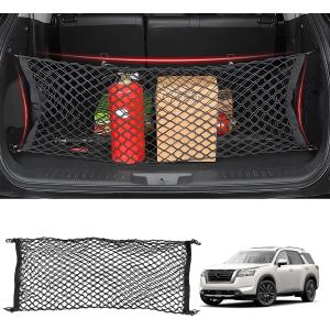 Karltys Envelope Style Cargo Net for Nissan Pathfinder 2022-2024 2025 2026, Highly Elastic Pathfinder Rear Trunk Cargo Net, Heavy Duty Nylon Mesh Storage Netting Organizer with Durable Hooks