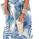 Sampeel Summer Dresses Maxi Dress Vacation Beach Sundresses 2025 with Pockets Large,Floral Blue Tropical Leaves