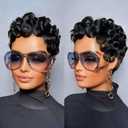 Pixie Cut Wigs for Black Women Short Layered Pixie Human Hair Wigs With Bangs Natural Black Color Glueless Short Curly Human Hair Wig Full Machine Made