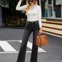 GRAPENT Womens Flare Jeans High Waisted Wide Leg Baggy Jean for Women Stretch Denim Pants, Black, Medium