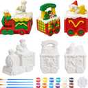 Watersay 6 Set Christmas Ceramics to Paint Express Train Ceramics Xmas Craft with Palette and Brushes Snowman Baker Gingerbread Man Party Favors Table Decoration Gifts