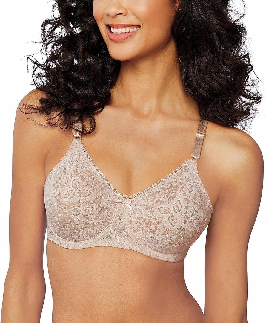 Bali Women's Underwire Lace Bra, Lace 'N Smooth Bras for Women, Stay-in-Place Straps, Full Coverage (Beige, 40DD)