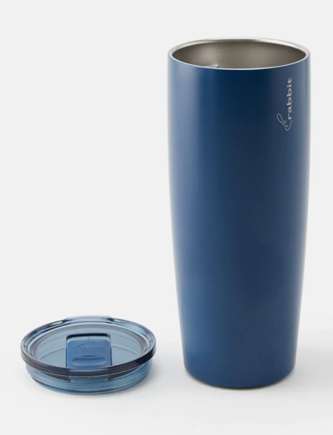 Rabbit Double Walled Stainless Steel Tall Tumbler, Includes Splash-Free Sliding Lid (Navy)