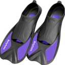 Belyfuko Short Swim Fins, Adult Kids Snorkel Fins for Lap Swimming Diving Snorkeling Travel Size with Mesh Bag, Purple, L