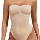 Fisoew Women's Strapless Shapewear Tummy Control Thong Bodysuit One Piece Tube Top Seamless Body Shaper (Beige, L)