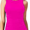 Daci Tankini Tops for Women High Neck Swim Top Tummy Control Bathing Suit Top Modest Swim Tank Top No Bottom (Medium, Hot Pink)