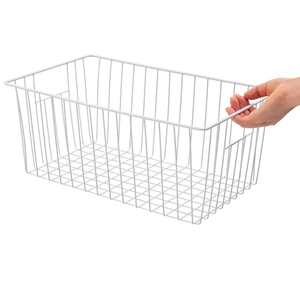 Freezer Basket Organizer, Refrigerator Metal Wire Storage Divider, Household Container Bins with Handles for Kitchen, Pantry, Cabinet, Closets - Pearl White (4, 16in x 9in x 7in) Freezer Basket Organizer, Refrigerator Metal Wire Storage Divider, Household Container Bins with Handles for Kitchen, Pantry, Cabinet, Closets - Pearl White (4, 16in x 9in x 7in)
