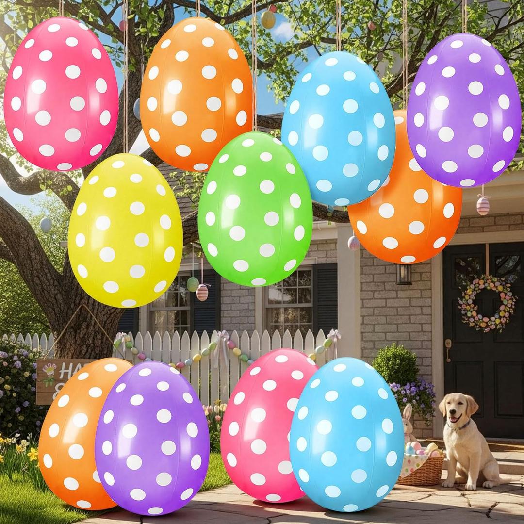 12 Pack 16 Inch, 24 Inch Easter Inflatable Eggs Jumbo Outdoor Decorations Easter Blow up Yard Decorations Gaint Big Yard Lawn Decor Kids Toys Bunny Colorful Eggs Inflatable Ornaments for Garden