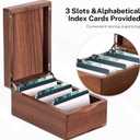 MaxGear Business Card Holder for Desk, 2.2" x 3.5" Walnut Wood Business Card Organizer, Index Cards Box Holds 300 Cards, 3 Divider Boards, Includes A-Z Tabs, Desktop Organizers for Office & Home