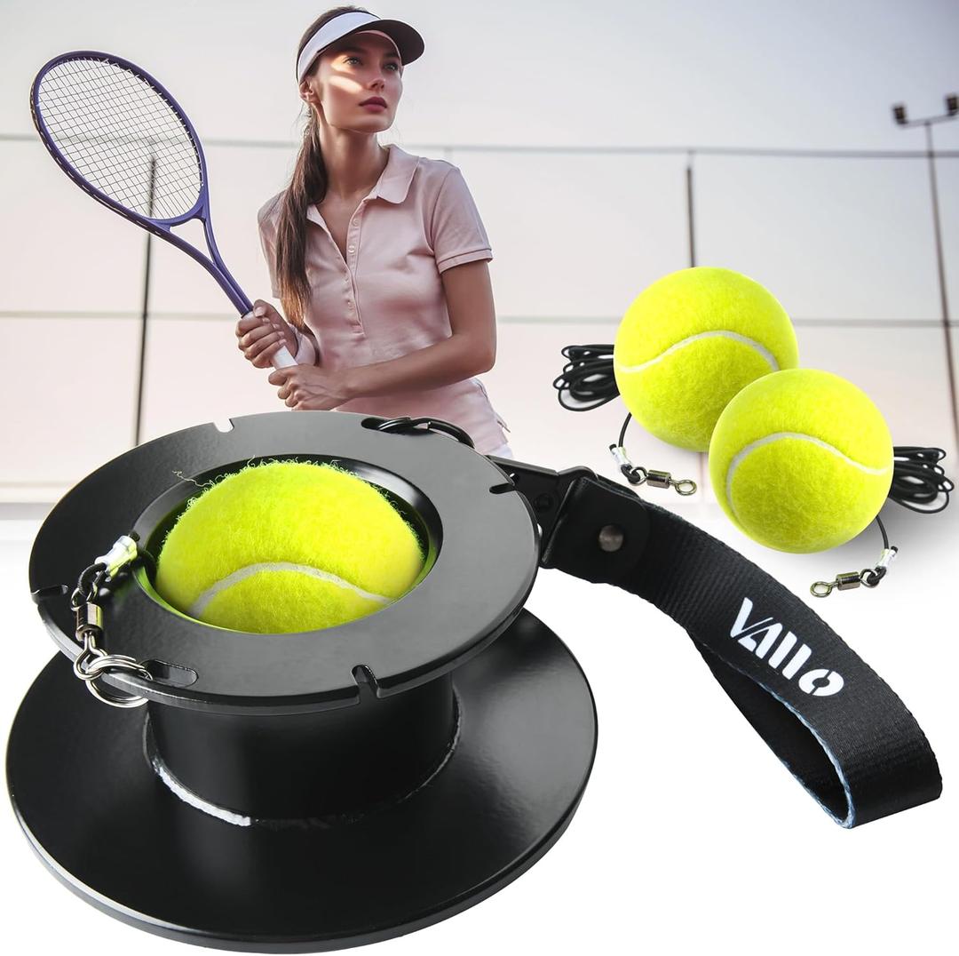 VAIIO Professional Tennis Trainer - Full Metal Portable Solo Rebounder with 3 High-Elastic String Balls, Ideal for Adults, Kids, Beginners & Advanced Players (Black)